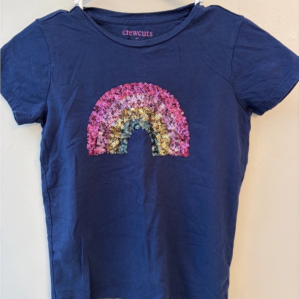 Crewcuts Navy Blue Kids T-Shirt with Rainbow Design appliqué  large 10